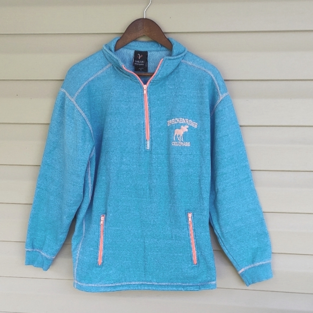 Breckenridge Colorado Blue Quarter-Zip Pullover with Pink Accents
